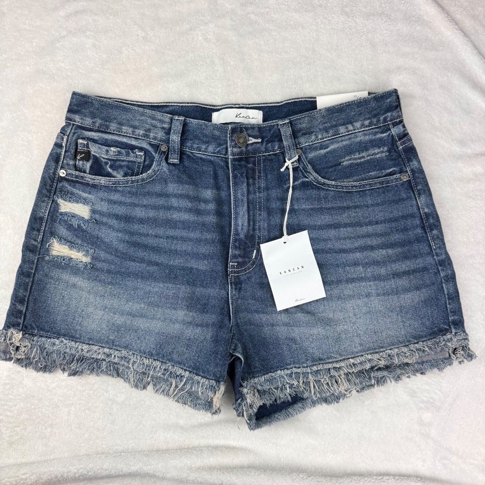 KanCan High Rise Distressed Denim Shorts Medium Wash KC9316M Size 11/29